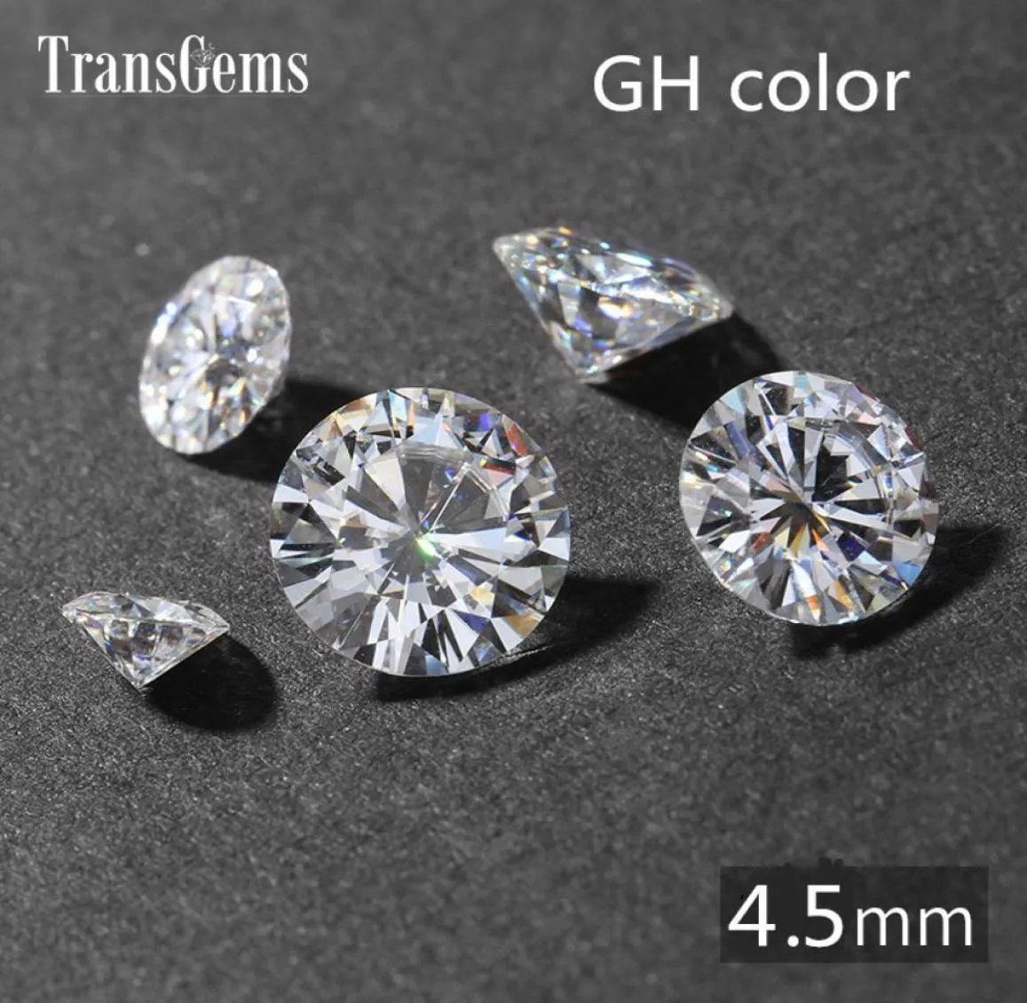 TransGems 04ct Karat 45mm GH Farbloser, runder, im Labor gezüchteter Moissanit-Diamant im Brillantschliff, Test positiv als echter Diamant8722932