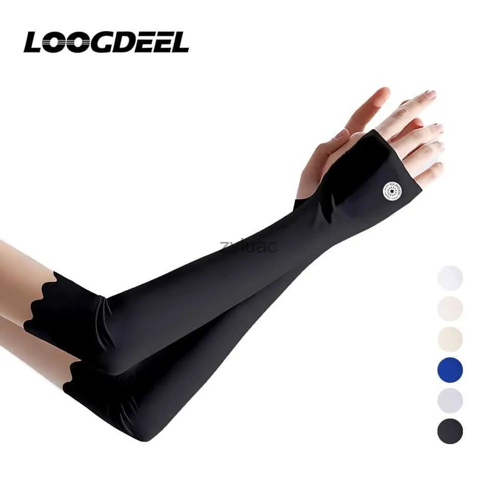 Scaldamuscoli per braccia Equipaggiamento protettivo LOOGDEE 1 paio Manicotti da corsa Maniche da ciclismo Donna Copertura fresca e traspirante Protezione UV Pesca Sport Polsino in seta di ghiaccio YQ240106