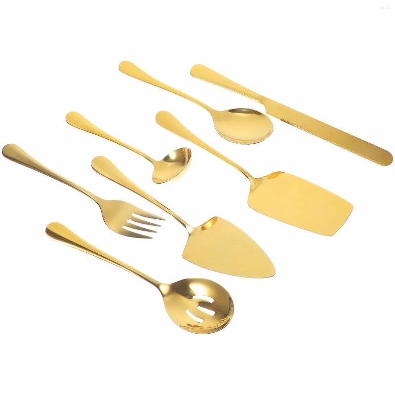 Flatware Sets Stainless Steel Cake Knife Cutlery Dinnerware Forks Spoons Kit Large Serving Utensils