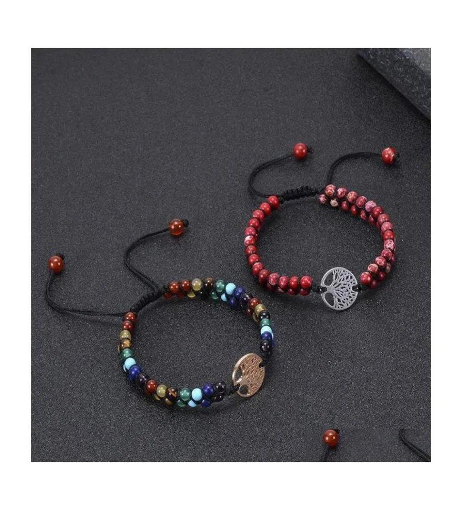 Braccialetti con ciondoli Braccialetti con ciondoli 6mm Bracciale con perline chakra naturali Albero della vita Stringa fatta a mano intrecciata Donna Uomo Gioielli Yoga Regalo C3 Drop Deliver3185560