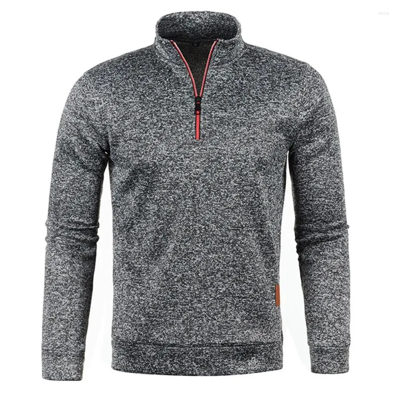 Suéter masculino primavera outono casual esportes moletom de manga comprida meia gola alta zip pullovers tops cor sólida roupas masculinas