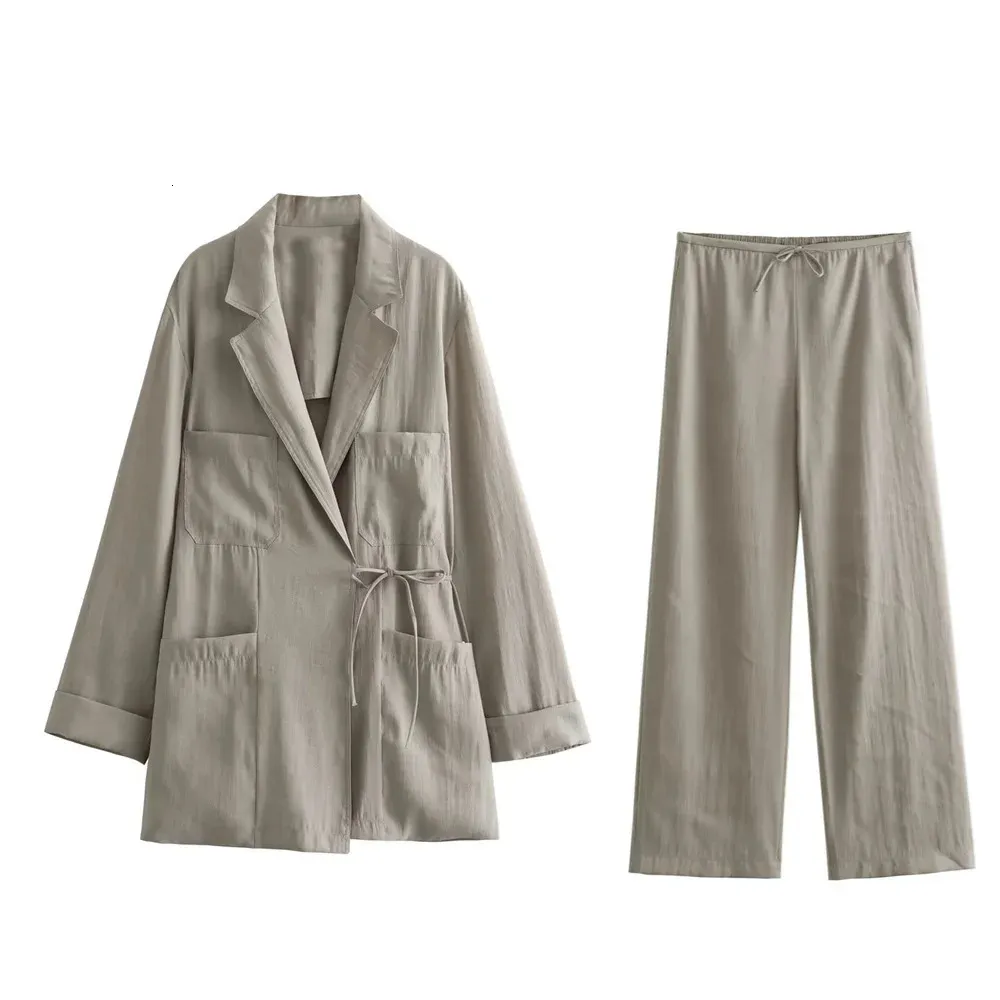 Unizera Autumn/Winter Product Women's Fashion Versatile Polo Neck Drop Suit Coat Wide Leg Pants Set 240105