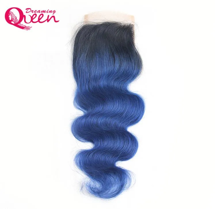 T1B Ocean Blue Color Body Wave Lace Closure Ombre Brazilian Virgin Human Hair 4X4 Lace Closure With Baby Hair Natural Hairline Clo6729152