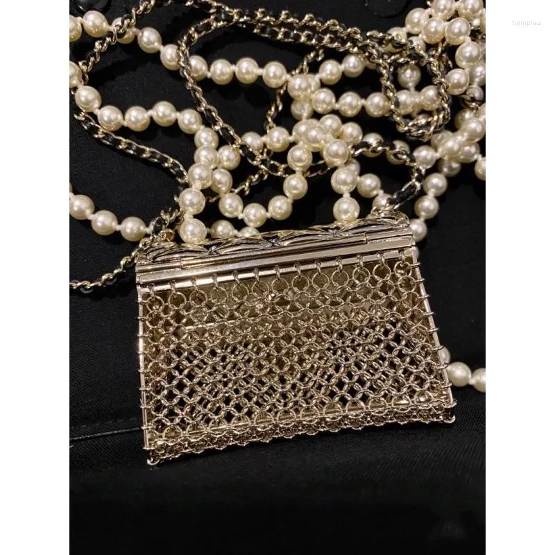 Chains Mini Long Pearl Necklace Bag Fashion Metal Diamond Crossbody Accessories Women