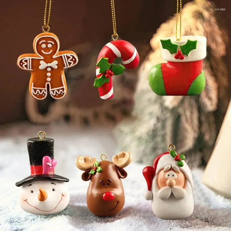 Christmas Decorations 6Pcs Cute Cartoon Series Flat Back Resin DIY Craft Hanging Decoration Accessories