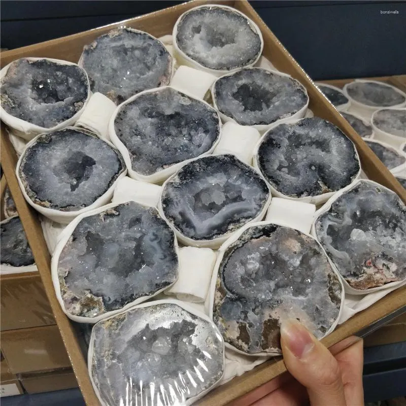 Dekorativa figurer Naturliga originella mineralberg Mexiko Agate Crystal Geodes Office Quartz Handikraft Store Supplies Box Set Stone Age