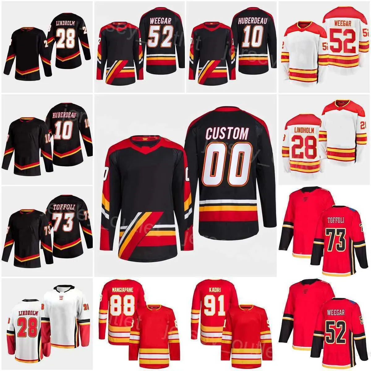 Erkek Kadın Gençlik Hokey Ters Retro 52 MACKENZIE WEGAR JERSEY 10 JONATHAN HUBERDEAU 73 Tyler Toffoli 91 Nazem Kadri 28 Elias Lindholm 25