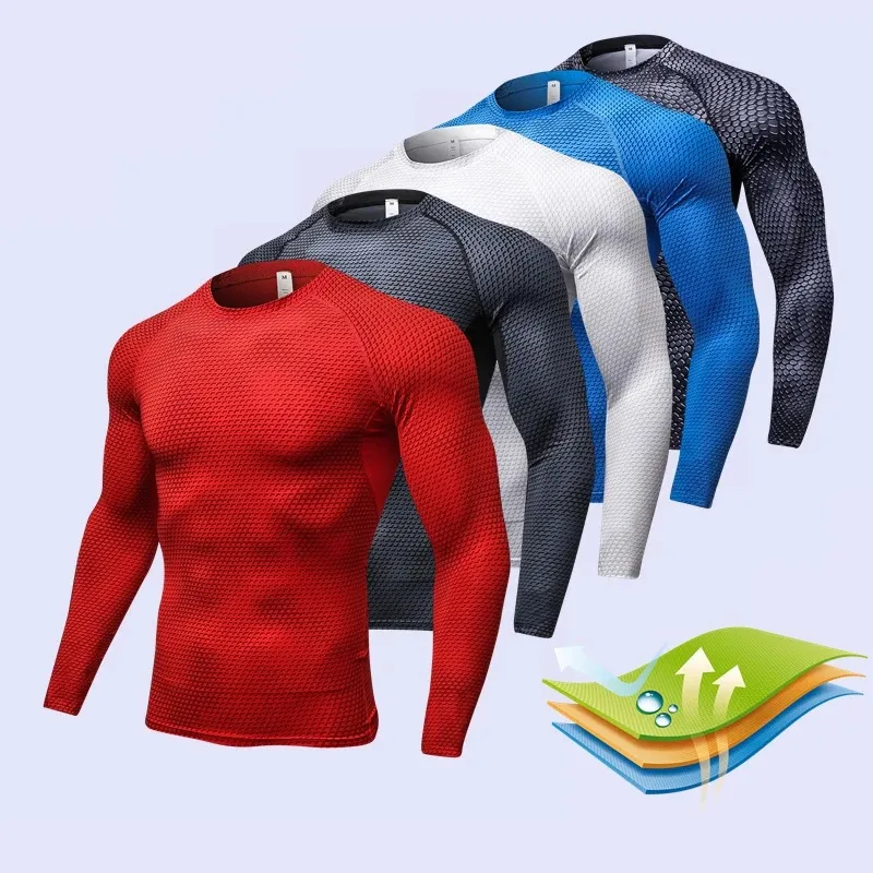 Winter Men Long Sleeve Running Sports T Shirt Clothing Mens Thermal Muscle Bodybuilding Gym Compression Quick dry Tights Shirt 240106