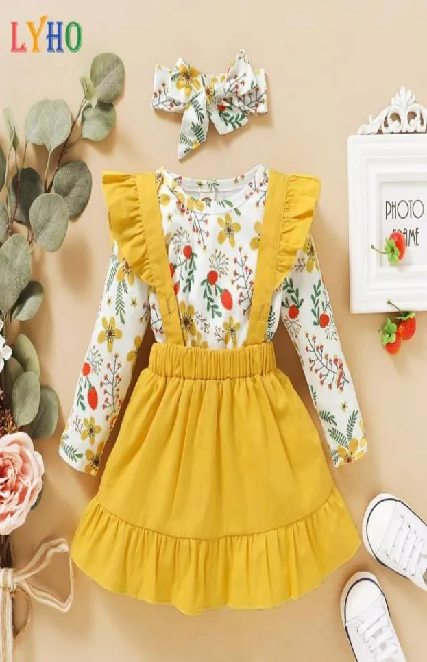 Fancy Dress Rock Sets Frühling 2021 Langarm Kleinkind Mädchen Outfits Kleidung Crop Kleidung Für Kinder Anzüge Baby Suspender1969096