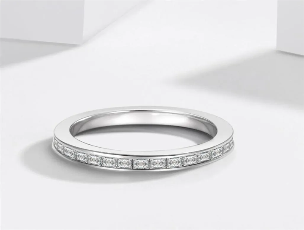 2021 Ny ankomst Simple Fashion Jewelry Real 100 925 Sterling Siver Full Princess Cut White Topaz Cz Diamond Women Wedding Band R3644241