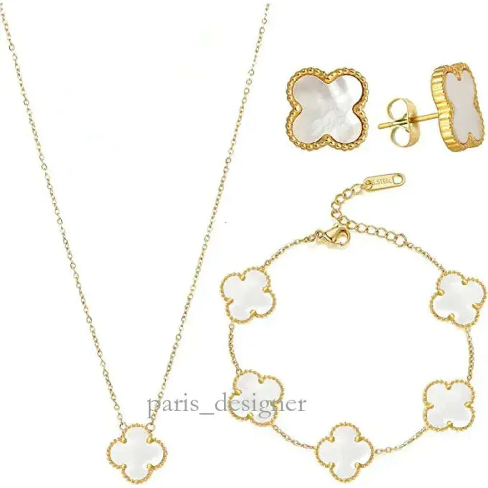 Luxuoso conjunto de joias de designer de trevo de quatro folhas com pingente e pulseira, brincos para mulheres, ideal para o Natal, Dia dos Namorados 528