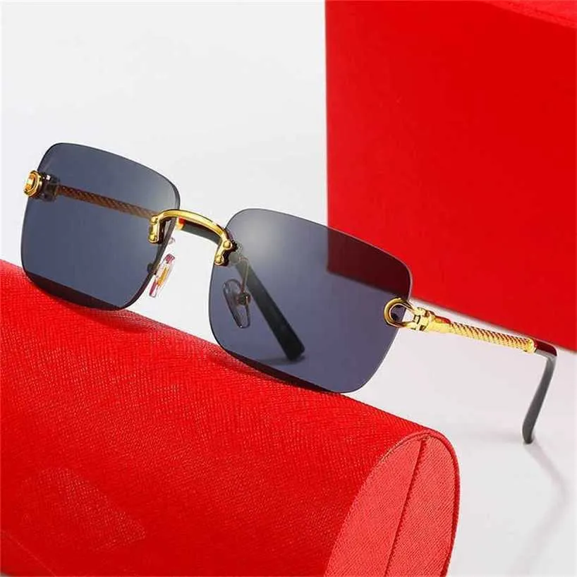 58% Wholesale of New generous frame men's metal Fried Dough Twists leg rimless sunglasses women's fashion glasses