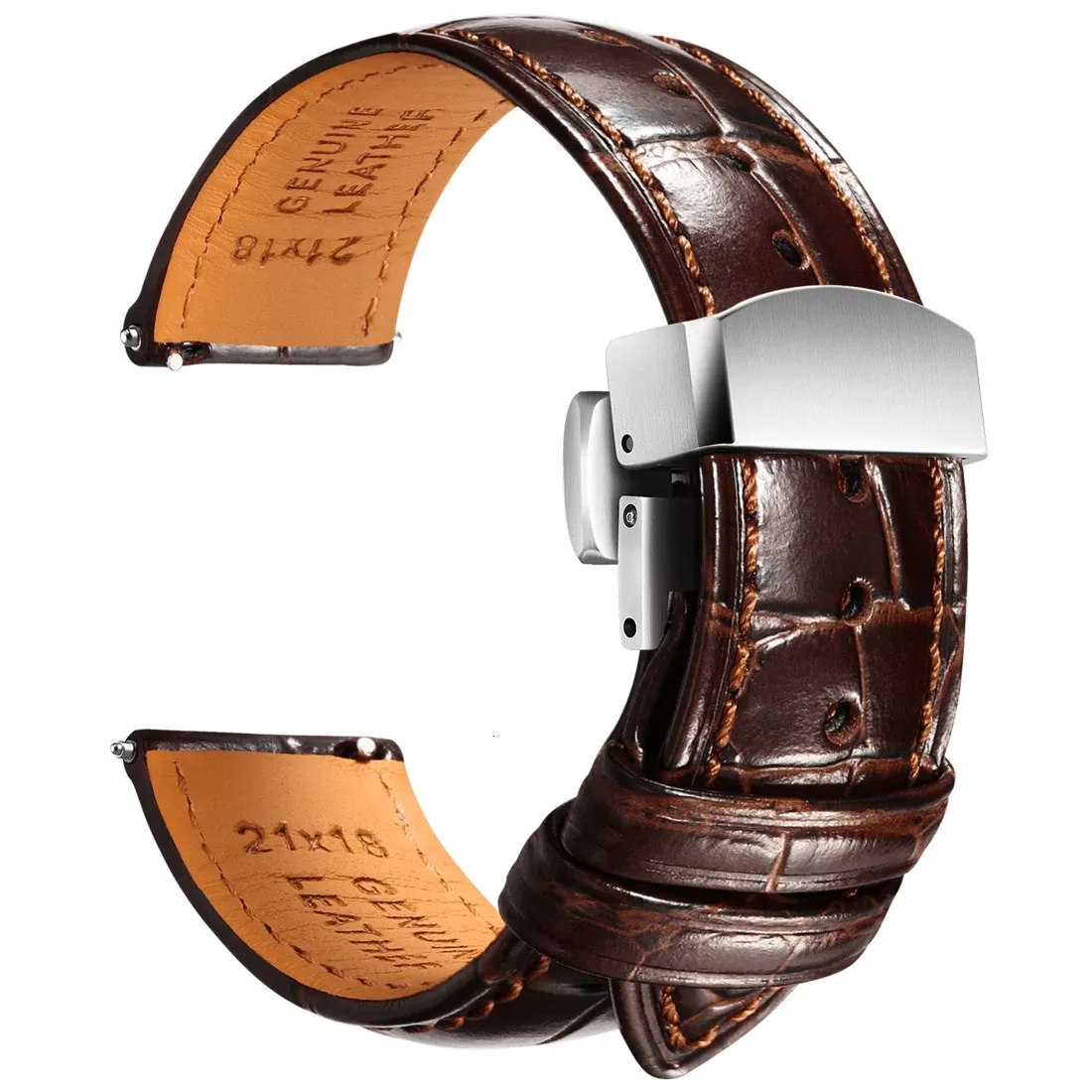 Leather Watch Band Quick Release Strap Luxury Italian Cowhide Bracelet Embossed Alligator Grain19mm 20mm 21mm 22mm 240106