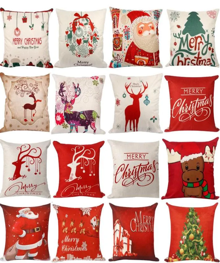 4545cm kuddefodral Juldekorationer för Hem Santa Clause Christmall Deer Cotton Linen Cushion Cover Home Decor8232465