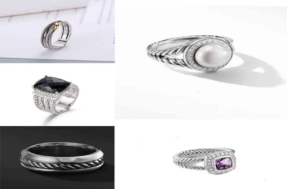 Bagues en argent thaïlandais plaqué Dy bicolore, bague noire croisée pour femmes, bijoux en platine à la mode 5267555