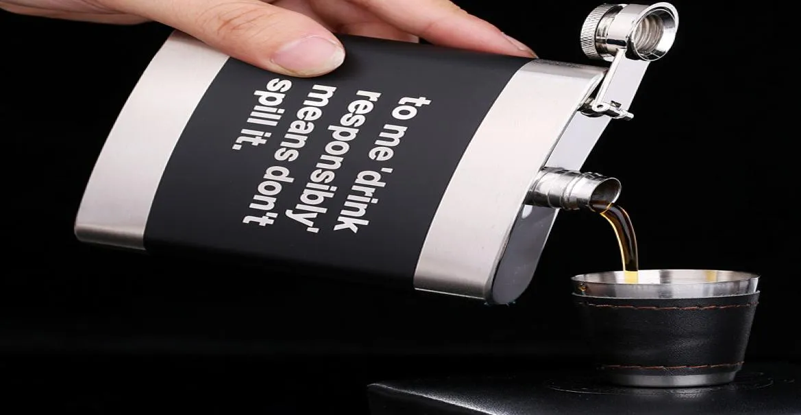 Laser English Letter Hip Flask 6oz Black Stainless Steel Hip Flask Metal Liquor Bottle Square Whiskey Flagon Alcohol Bottles Gift 6445904