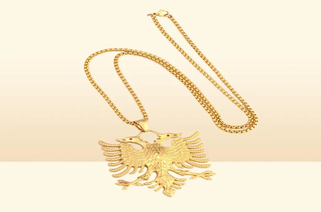 SOITIS Albanie drapeau aigle pendentifs emblème russe collier armoiries aigle à double tête pendentifs en acier inoxydable chaîne 1324316