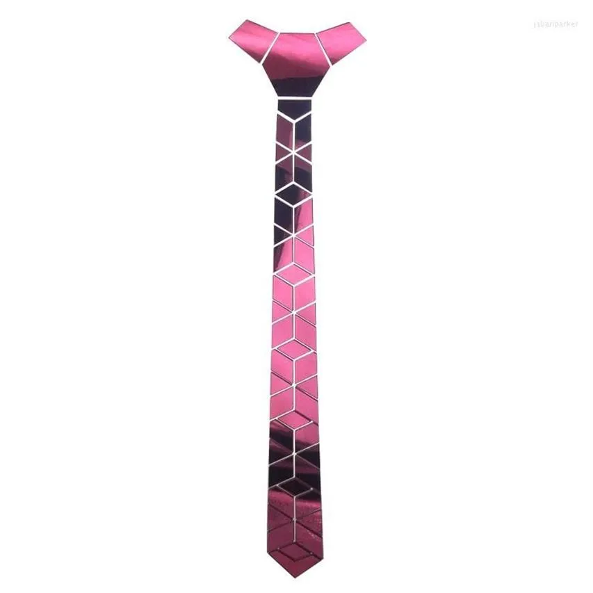 Båge slipsar akryl spegel män glänsande slips mode smycken rosa mager diamant pläd geometrisk smal bling259z