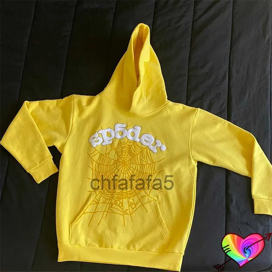 Moletons masculinos moletom hip hop amarelo sp5der 555555 moletom com capuz homens mulheres cobweb impressão jovem bandido aranha com capuz pullovers oversize ujbo nrak