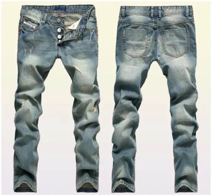 Hot Sale ! 2018 Man hole in light blue jeans nostalgic speed sell through foreign trade pants straight cowboy detonation model8396163