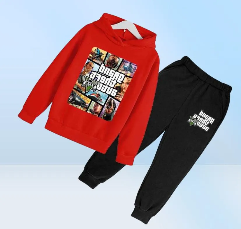 414Y 2021 Mais novo crianças casual moda roupas jogo GTA 5 Hoodies Gta Street Outwear Meninos Hip Hop terno Crianças Moletom Calças G2091568