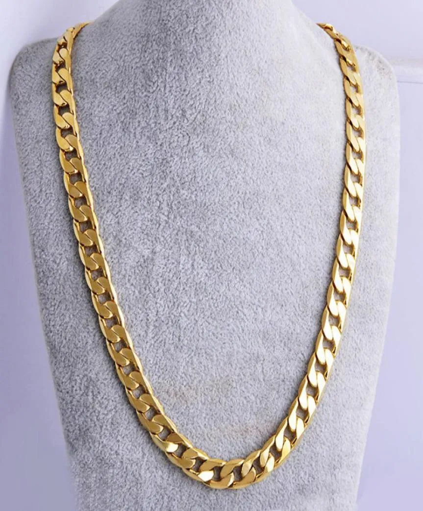 10 mm Big Yellow Solid Gold Filled Cuban Link Chain Halsband Tjock Mens Smycken Kvinnor Guld Mens Halsband Hip Hop Jewelry1868648