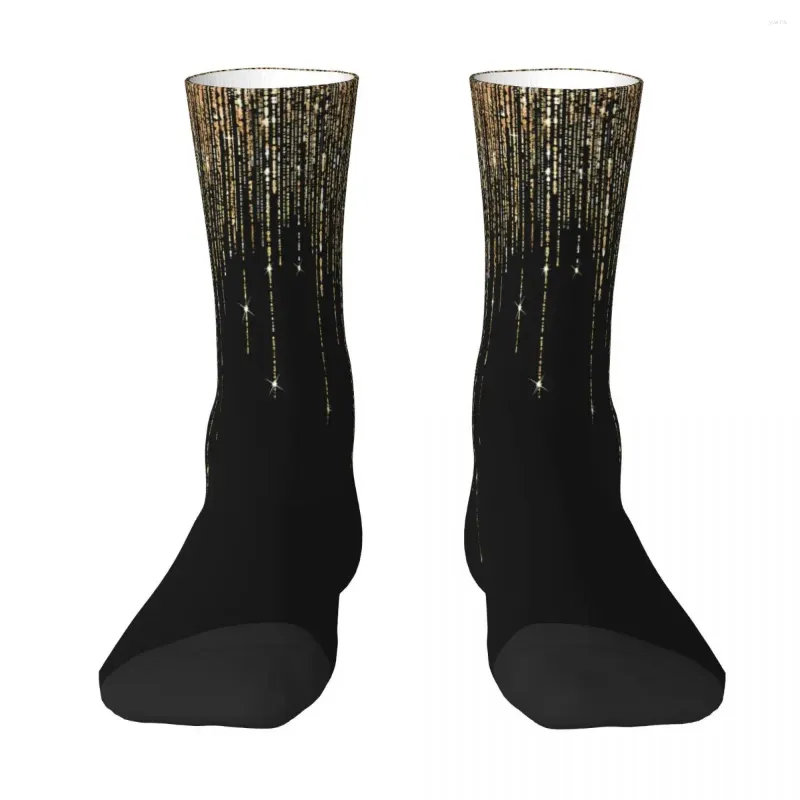 Herrstrumpor lyxig chic svartguld glittrande glitter frans sockmän kvinnor polyester strumpor anpassningsbar design