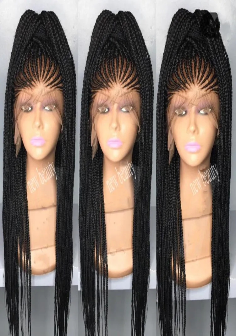 Africa women style cornrows Braid wig long 200density full micro braid wigs with baby hair jumbo braid lace frontal wig7094824