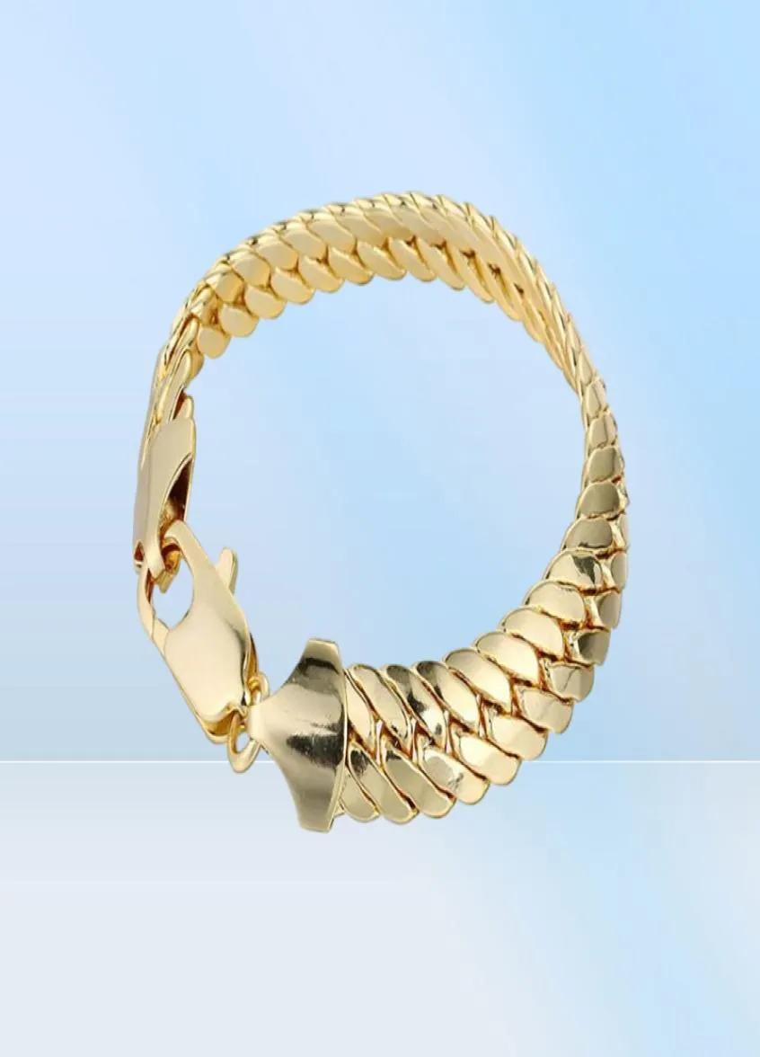 Heren damesarmband massief polsketting 18k geel goud gevuld visgraatarmband 23 cm lang klassieke stijl cadeau91041075921024