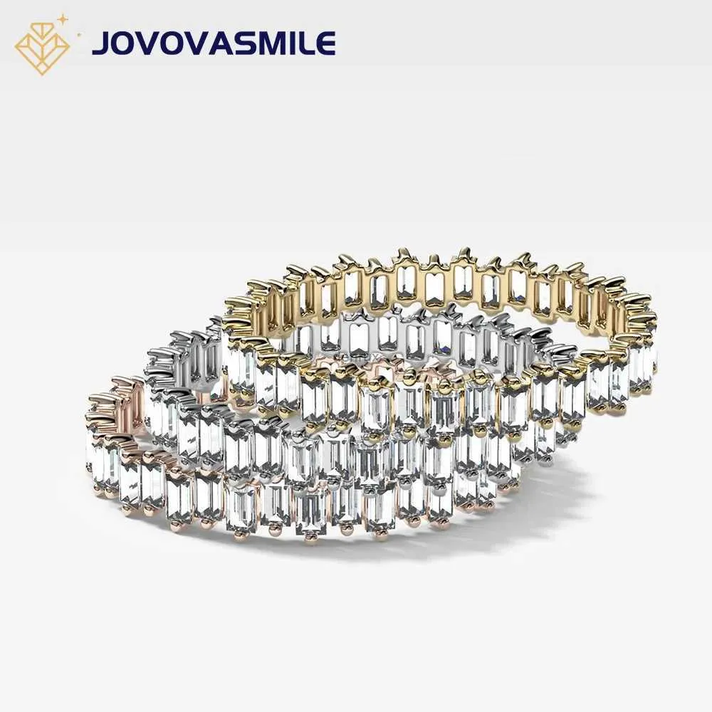 Pierścienie zespołu Jovovasmile Moissanite Stackable Pierścień Eternity Baguette Gem Claster Asymetryczne zaangażowanie Anillosa dla kobiet Jewelryl240105