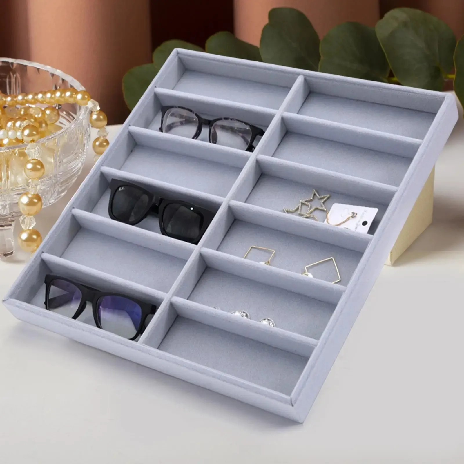 Solglasögon arrangör 12 Slot Decor Glasses Storage Box Display Case for Home Dresser Showcase Desktop Travel 240106