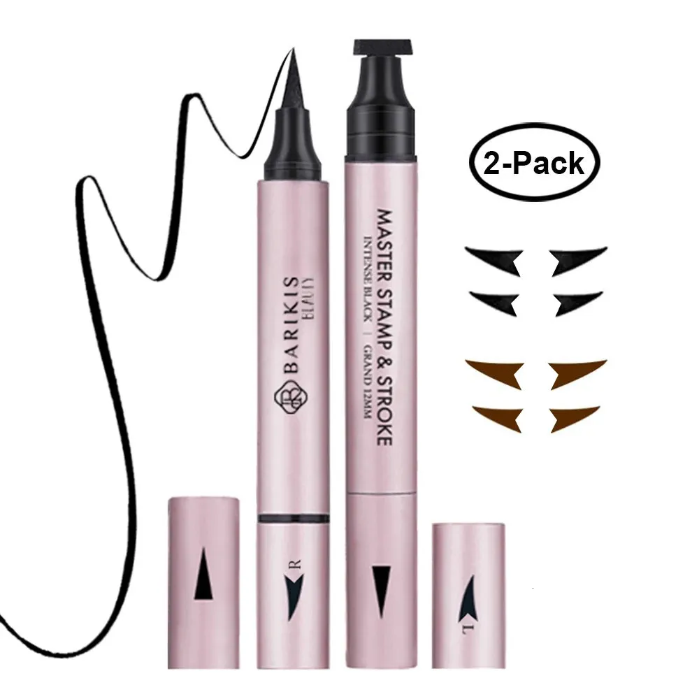 2in1 Wing Eyeliner Stempel Vloeibare Eyeliner Potlood Driehoek Seal Eyeliner Kat Stijl Stempel Oogmake-up 2 Pennen 240106