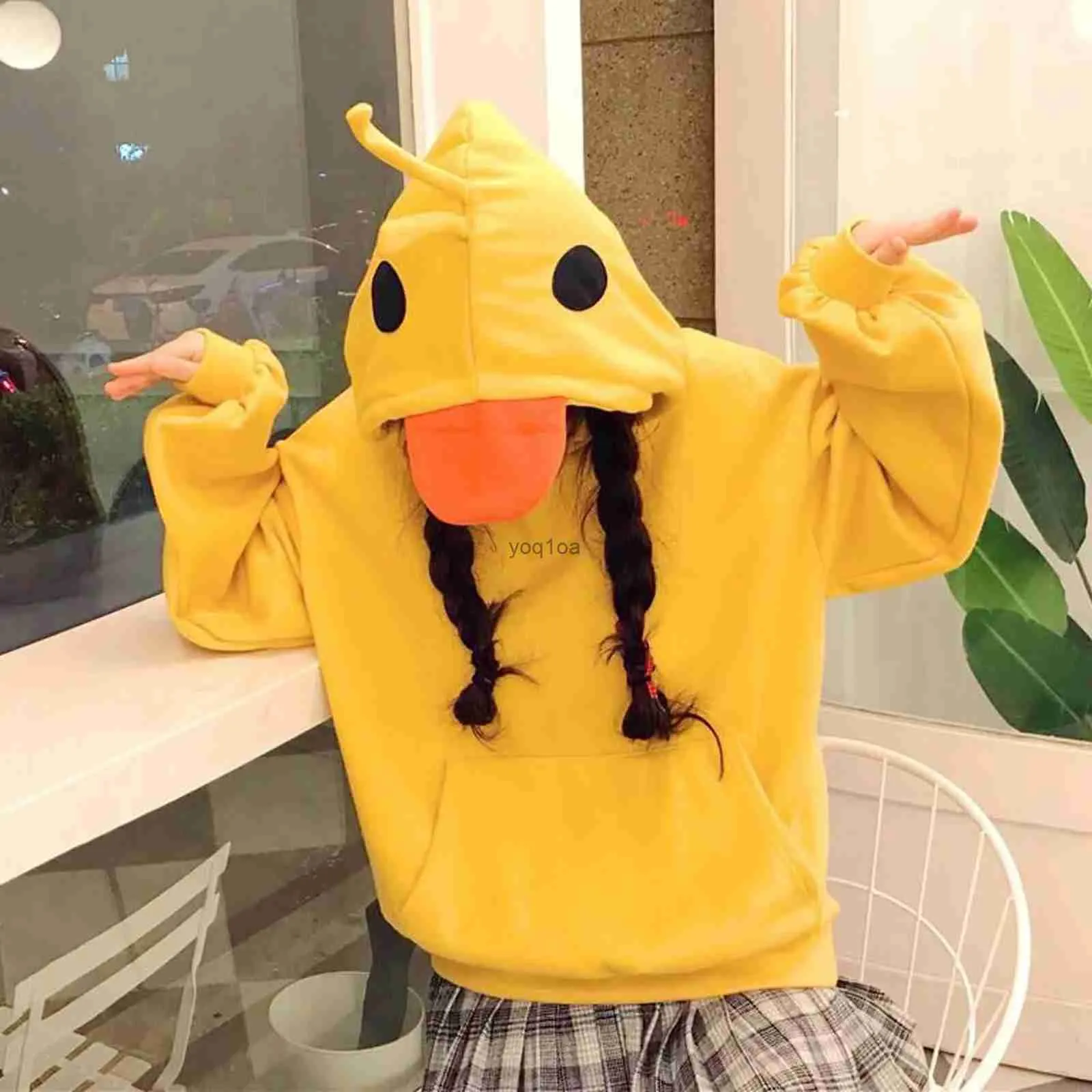 Women's Hoodies Sweatshirts Autumn Winter 2020 Harajuku Sweatshirt Cute Cartoon Graphic Print Ladies Hoodie Ducks Cute Street Hoodies Women Pullover Yellow