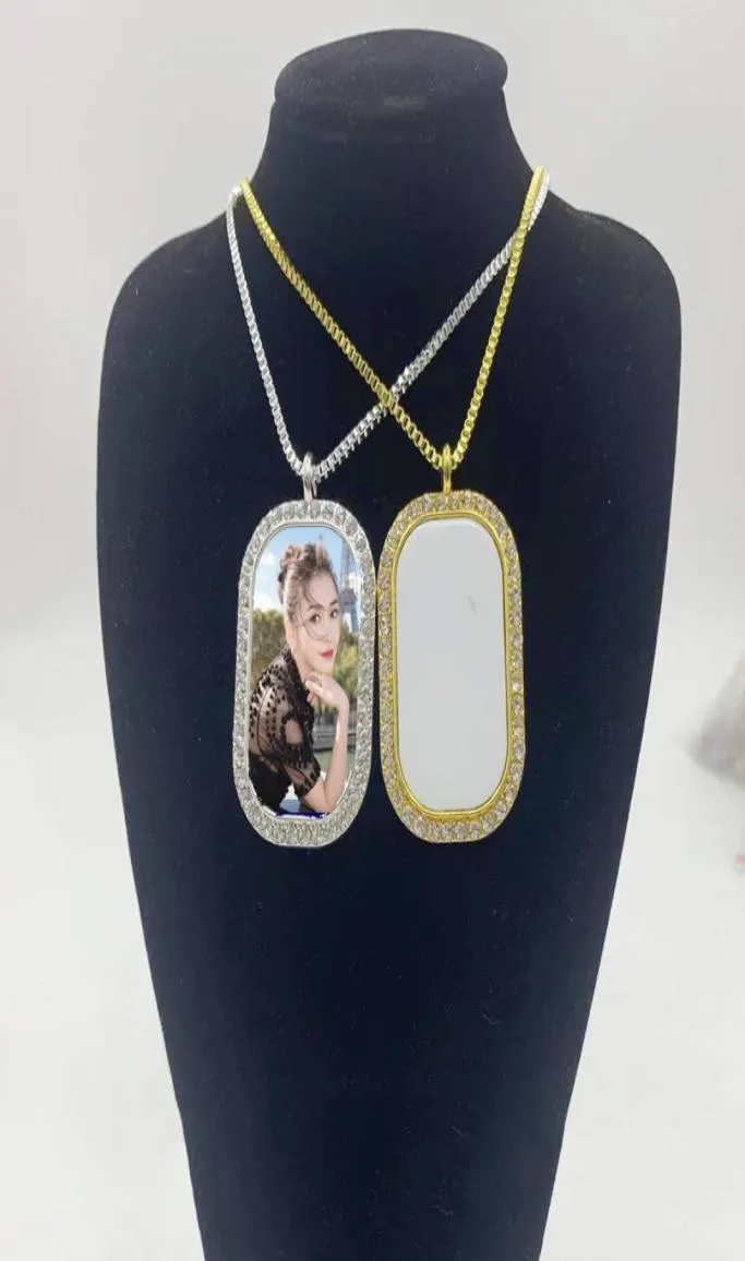 50 Stück/Lot Sublimation Blank Halskette Schmuck Anhänger mit dicker Kette und Einsatz für Werbegeschenke8302923