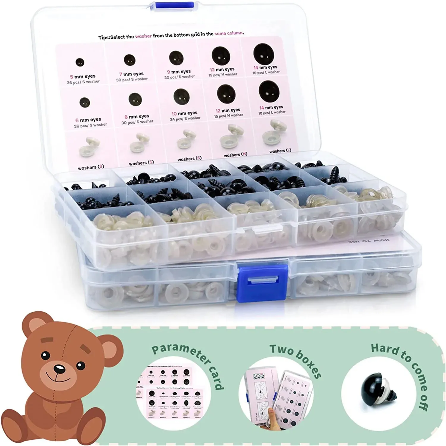 thumbnail image 2 of Teddy Bear Eyes And Nose Set Chengu 100 Pcs Plastic Animal Safety Noses For Crochet Flocking Toy Noses With Washers 15 Mm, 18, 22, 24, 30, For Craft Doll Puppet Plush Bear Accessories(Black Bb Plush 2 of 13