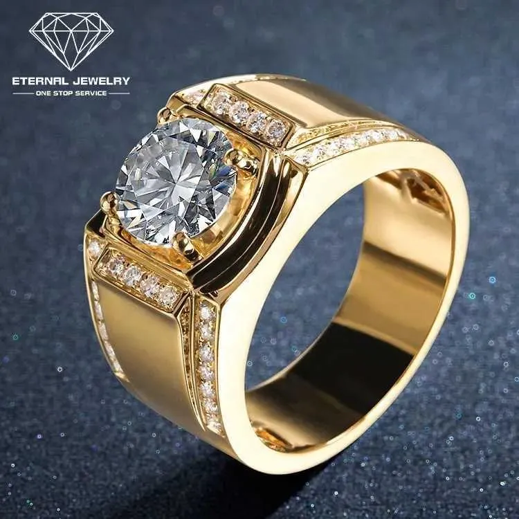 Anéis de joias eternas personalizados reais 9k 10k 14k 18k 24k ouro puro branco amarelo rosa vermelho mossianita anel de casamento de diamante natural para homens