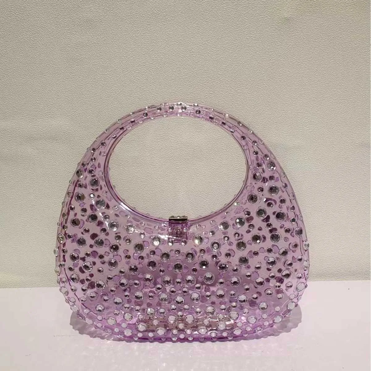 Set da pranzo sotto le ascelle in acrilico trasparente lucido Lingling con fibbia a diamante Borsa da donna portatile Moon Borsa portatile240115