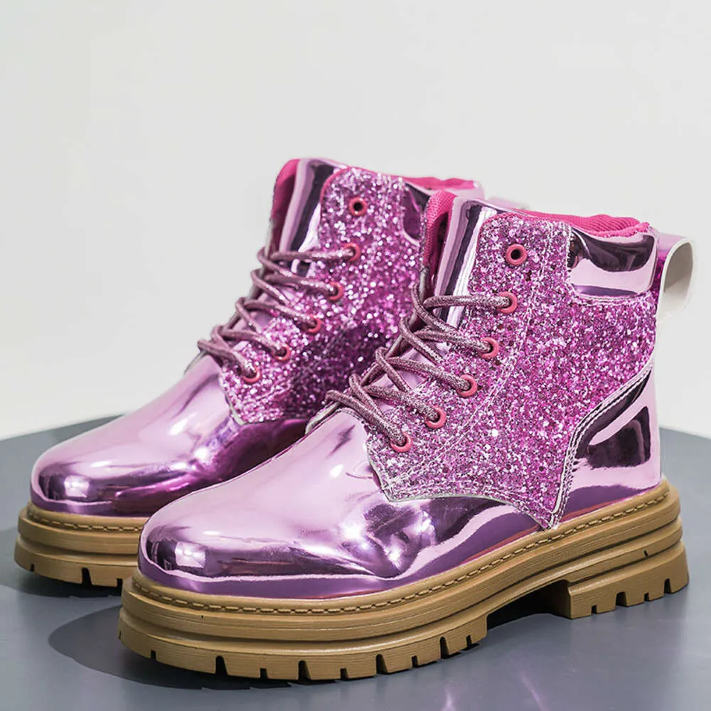 Yeni moda parıltı deri pembe kadınlar için 2023 tasarımcı ayakkabıları yükseklik artan platform ayak bileği botları botas mujer