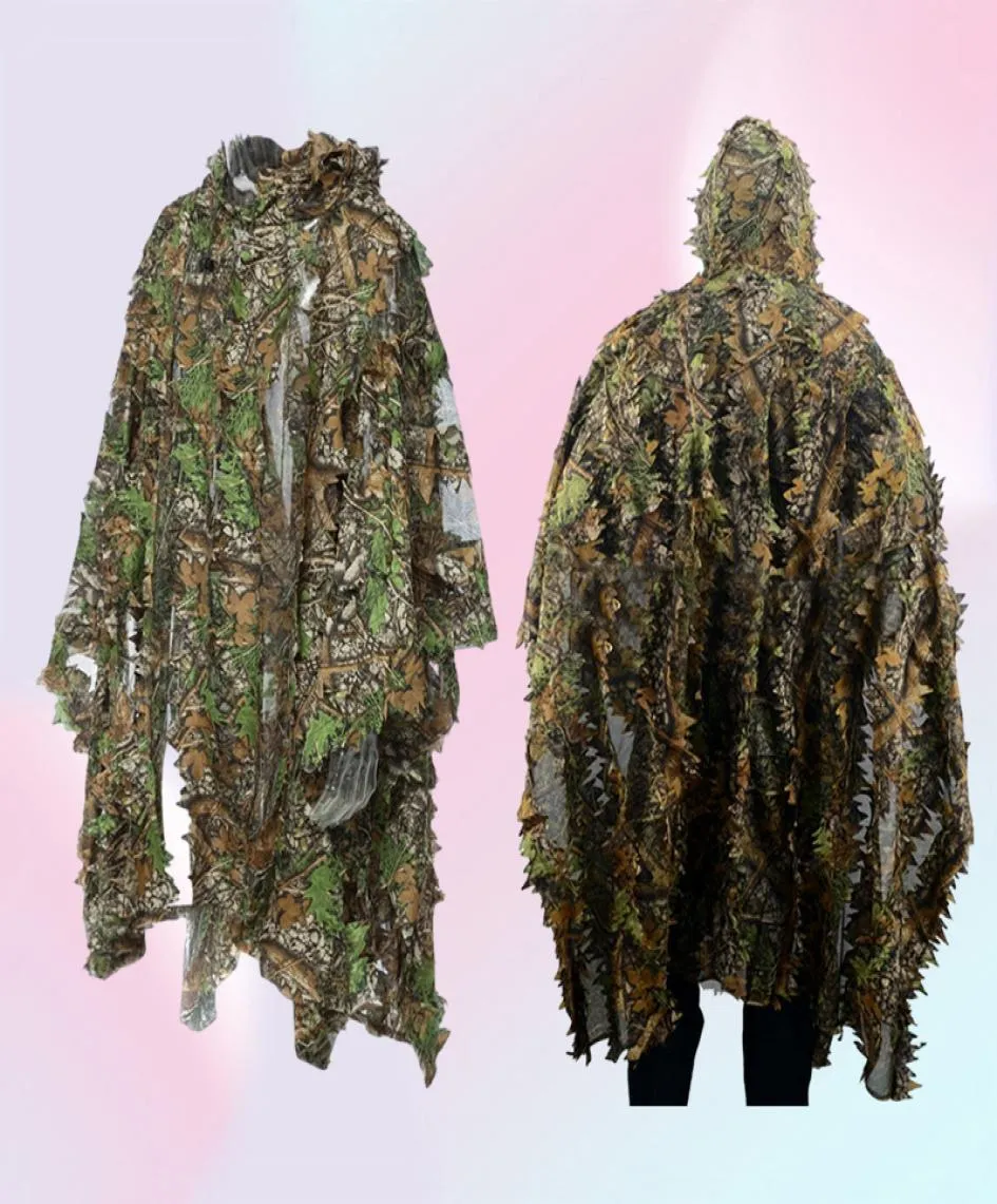 Camo 3D Leaf cloak Yowie Ghillie Breathable Open Poncho Type Camouflage Birdwatching Poncho Suit6177718
