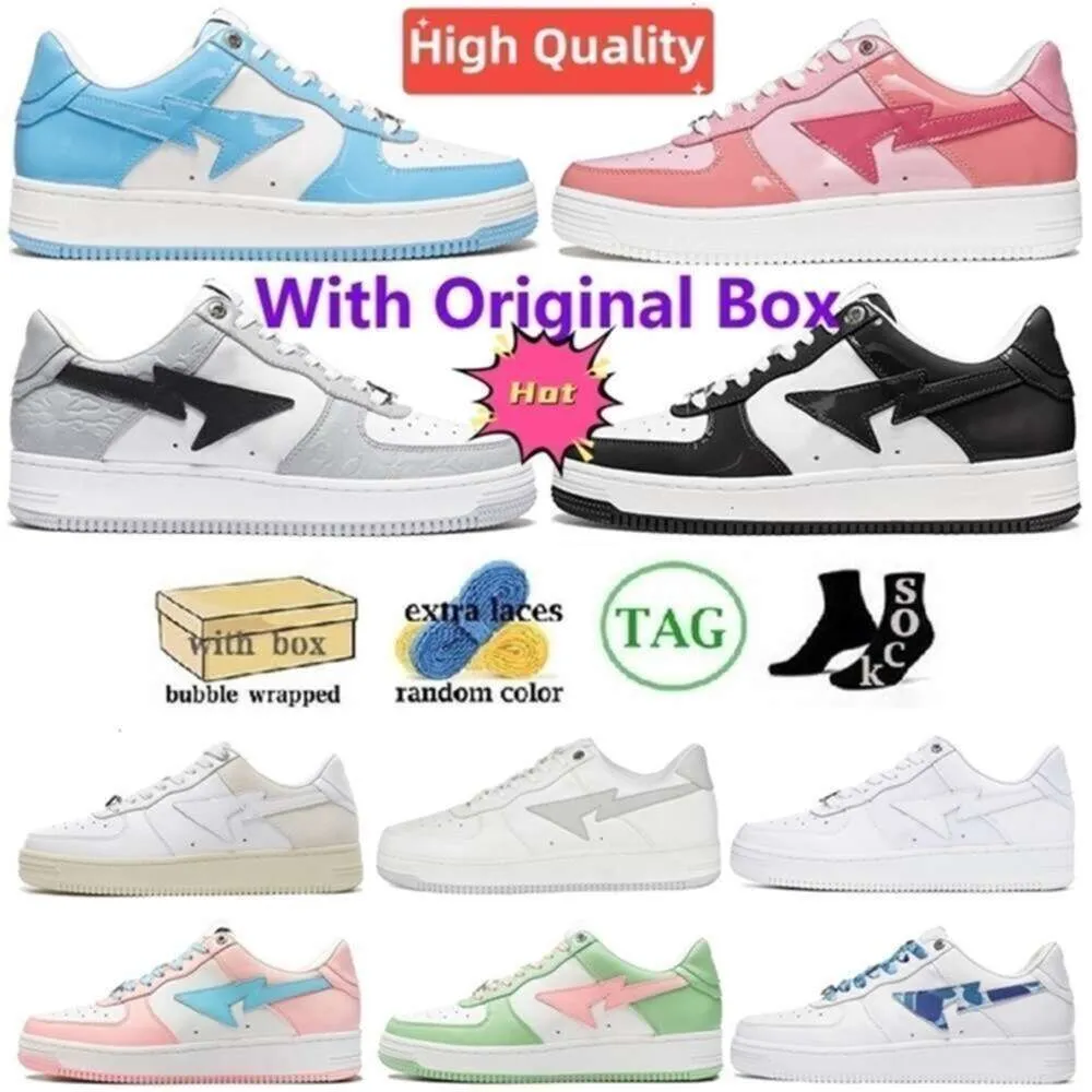 Apbapesta Box com sapatos casuais Ap tênis de corrida tênis designer de moda rosa couro envernizado preto branco combinação cinza para homens mulheres pacote pastel abc camo