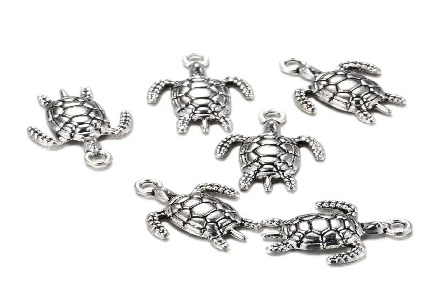 100pcllot 2317 mm Antique Srebrny Ald Turtle Charms Wisiant do biżuterii Making Metal Animal Wiseld do DIY DIY 5411266