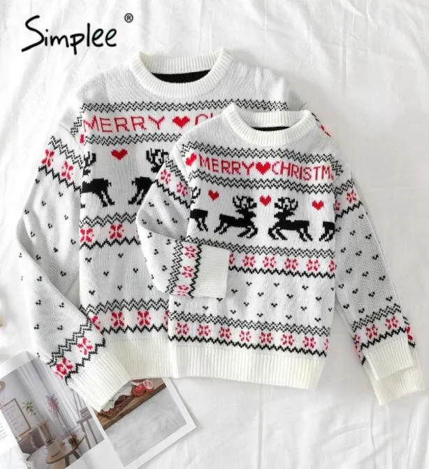 Família combinando roupas simples oneck camisola de natal outono inverno veados impressão pullovers de malha 2021 ano8820698