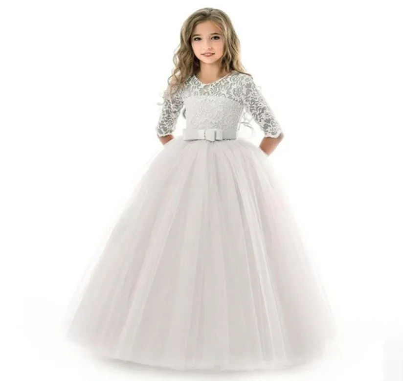 Costume adolescent filles longue robe en dentelle vêtements pour enfants princesse fête fleur enfants robe en tulle mariage première robe de communion T2001061834217