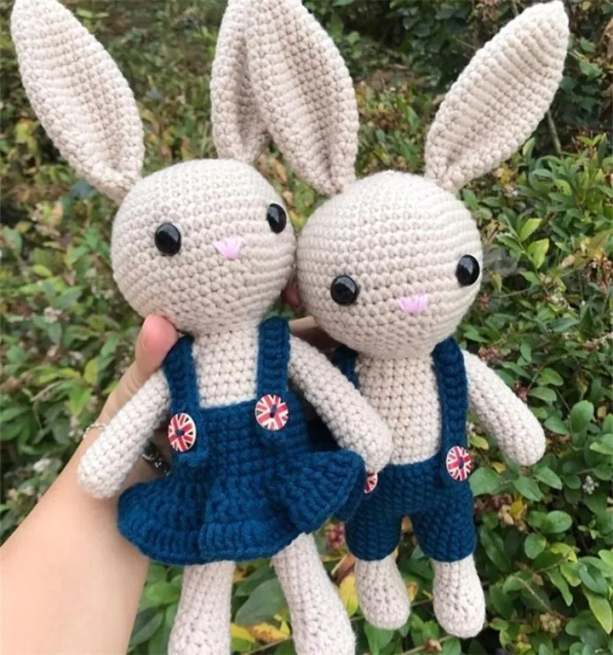 Cirka 26 cm Woolen Doll Rabbit Plush Toys virkning Stickning Bomull Bunny Doll Hand Sticking Animal Dolls Par Bunny Dolls 2012222329488