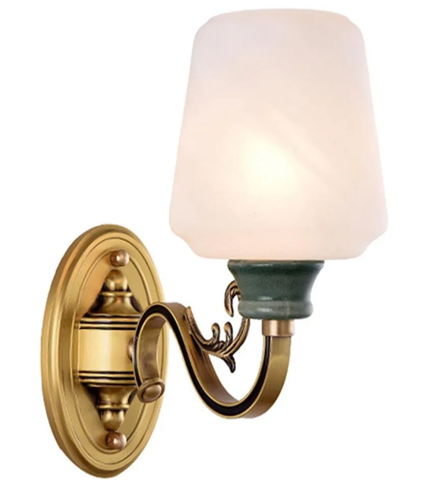 American Loft Copper Living Room Wall Lamp Vintage Frosted White Glass Shade Bedroom Bedsides Green Ceramic Corridor Stair Case Wa7133055