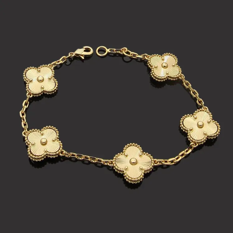 Chaîne de bracelet en or 18 carats de créateur de luxe de style de mode préféré avec chaîne à maillons et cadeau de bijoux de couple de charme de trèfle à quatre feuilles pour les femmes