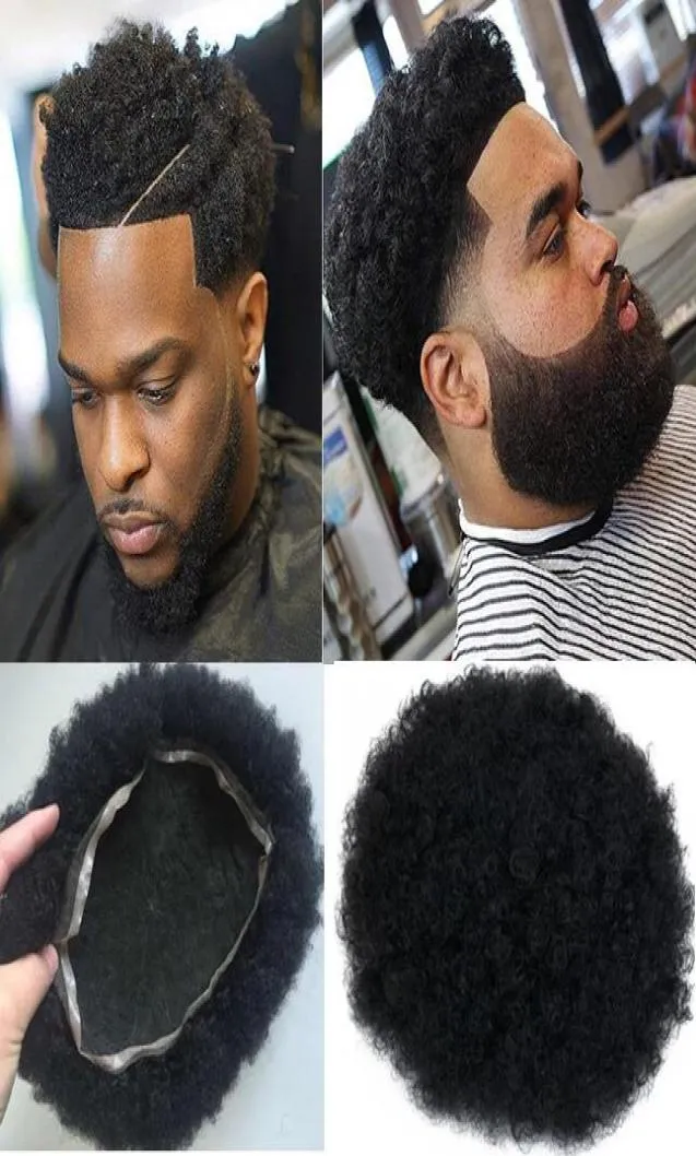 Postiches pour hommes Afro Curl cheveux humains pleine dentelle toupet couleur noir de jais 1 cheveux vierges péruviens hommes remplacement de cheveux toupet pour Blac7055913