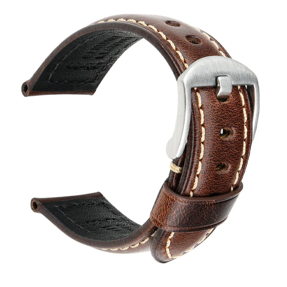 Retro oryginalny skórzany pasek zegarowy wosk olejowy pasmo pasma obserwująca pasek bransoletki 18 20 22 22 mm Women Men Men Brown Smart Band 240106