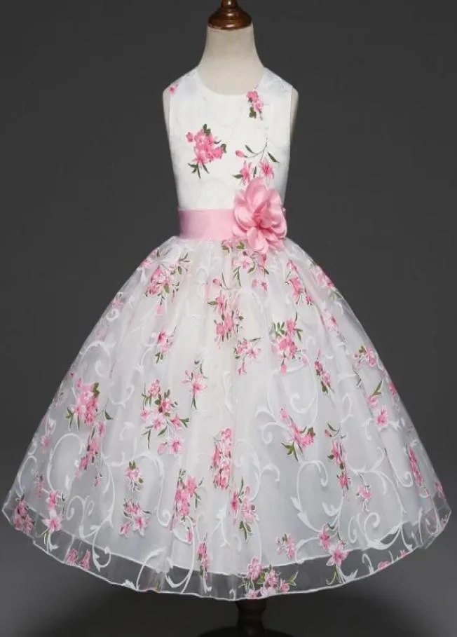 New Kids Girls Floral Dress Sleeveless Flowers Printed Lace Tulle Tutu Party Dress Children Princess Ball Gown Dresses W1358799615