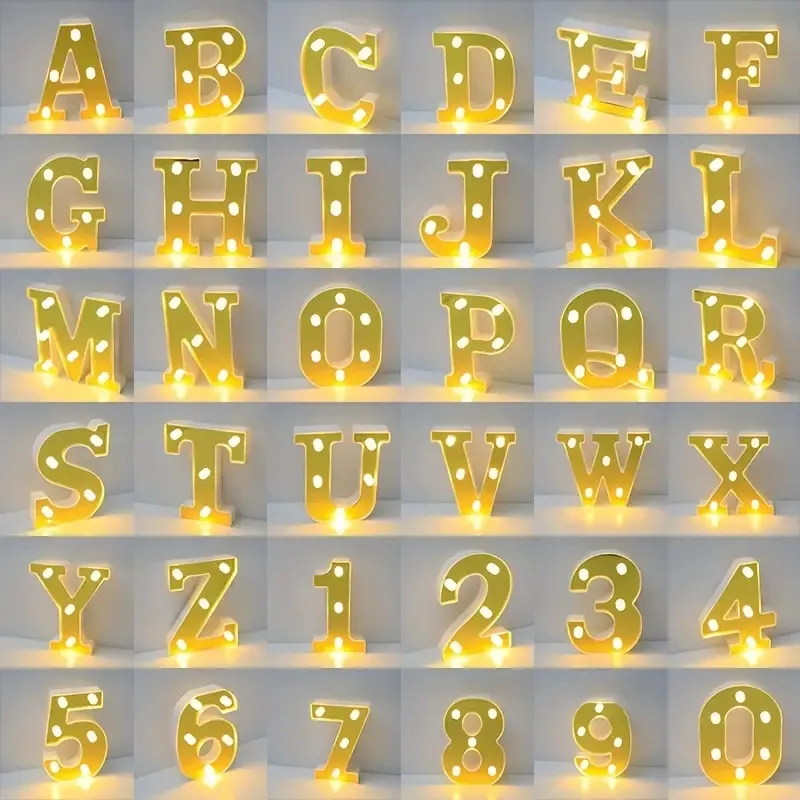 Stringa luminosa a LED da 1 pezzo, Stringa luminosa da 26 lettere, Lettera con logo dorato a batteria, Lampada da parete a LED, Per festival, Festa di compleanno, Stringa luminosa per decorazioni nuziali,A-T